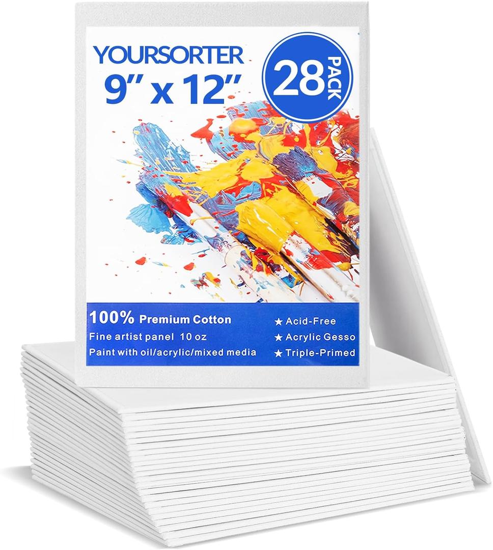 Canvases for Painting 28 Pack, 9 x 12 inch Blank Painting Canvas Boards, Primed Acid-Free 100% Cotton Canvas Panels for Acrylic Oil Tempera Watercolor, Art Supplies for All Skill Level Canvases for Painting 28 Pack, 9 x 12 inch Blank Painting Canvas Boards, Primed Acid-Free 100% Cotton Canvas Panels for Acrylic Oil Tempera Watercolor, Art Supplies for All Skill Level