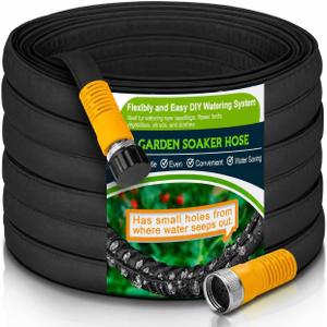 LAVEVE Heavy Duty Flat Garden Soaker Hose 49FT, Flexible Water Hose Irrigation Tubing, Leakproof Drip Hose Watering for Garden, Lawn, Flower Bed, Vegetable