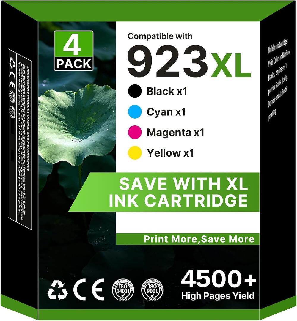 923XL 923 8130e Ink Cartridges Combo Pack for HP 923XL 923e Replacement
923 Ink Cartridges for HP Printers OfficeJet Pro 8130e 8135e 8138e 8139e 9130 8122e 8120 8124e 8125e 8132e, B/C/M/Y with Chip