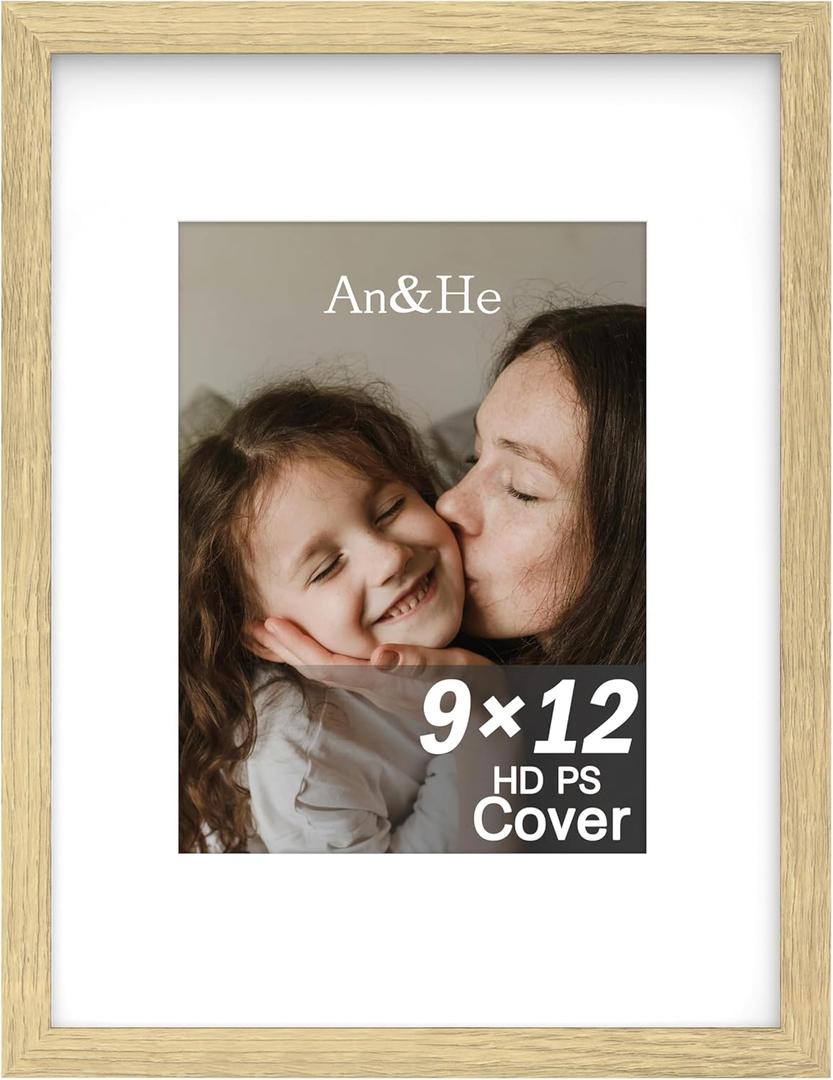 An&He 9x12 inch Picture Frame, Oak Simple Photo Frame for Decorative Artwork, Suitable for Tabletop, Desk, Bookshelf and Wall Display, Photo Gallery Decor