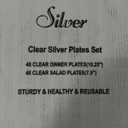96 Pieces Clear Silver Plastic Plates, Clear Disposable Plates with Silver Rim Heavy Duty Fancy Wedding Party Plate Include 48 Dinner Plate 10.25" and 48 Dessert Appetizer Plate 7.5"