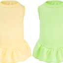 2 Pcs Dog Dresses Cat Skirt Solid Color Dog Clothes Summer Sleeveless Puppy Girl Clothes for Small Pet Dogs Cats (Yellow,Green, Large)