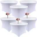 6 Pack White Round Tablecloth with Foot Pockets, 72 Inch Diameter x 30 Inch High Stretch Spandex Table Cover for 6ft Round Tables, for Wedding, Banquet, Vendor Booth