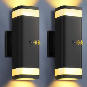 RAYVO Motion Sensor Outdoor Lights 2 Pack, Modern Dusk to Dawn Exterior Lighting Fixtures Up and Down Sconce with Black Finish, Waterproof Wall Mount Lighting for Porch Garage, Bulbs Included