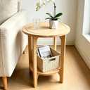 Solid Wood Round Side Table for Living Room, Bedroom, 17"W x 22"H