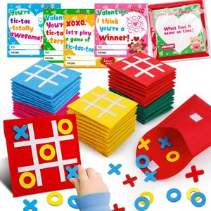 24 Pack Valentines Day Gifts for Kids School Classroom - Tic Tac Toe Game with Funny Valentine's Day Exchange Cards for Toddler Boys Girls Classmates Valentine Party Favors Prizes Boxes Treat Bulk