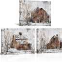Visual Art Decor Rustic Farmhouse Wall Decor Country Wall Art Barn Pictures Framed Artwork for Living Room Bedroom Wall Decor 3 Piece (Rustic Brown, 12x16inchx3 Pieces)