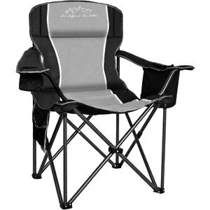 Camping Chair Portable Folding Outdoor Chair Heavy Duty Padded Chairs Lawn Chair with Cup Holder, Storage Pocket and Cooler Bag, Supports 500 LBS, Black