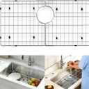 Stainless Steel Sink Protectors for Kitchen Sink, 26"×14” Sink Rack with Rear Hole Drain& 12" 24" Racks Avalible, Split Design Sink Grid Sink Grate for Single Bowl Farmhouse Kitchen Sinks, 26"x14" Rear