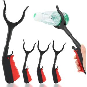 Trash Grabber Tool 4pcs 30cm 12inch Short Grabber Reacher Tool Claw Rubbish Tong Lightweight Portable Grabber for Adults Seniors Litter Pickers Black Red