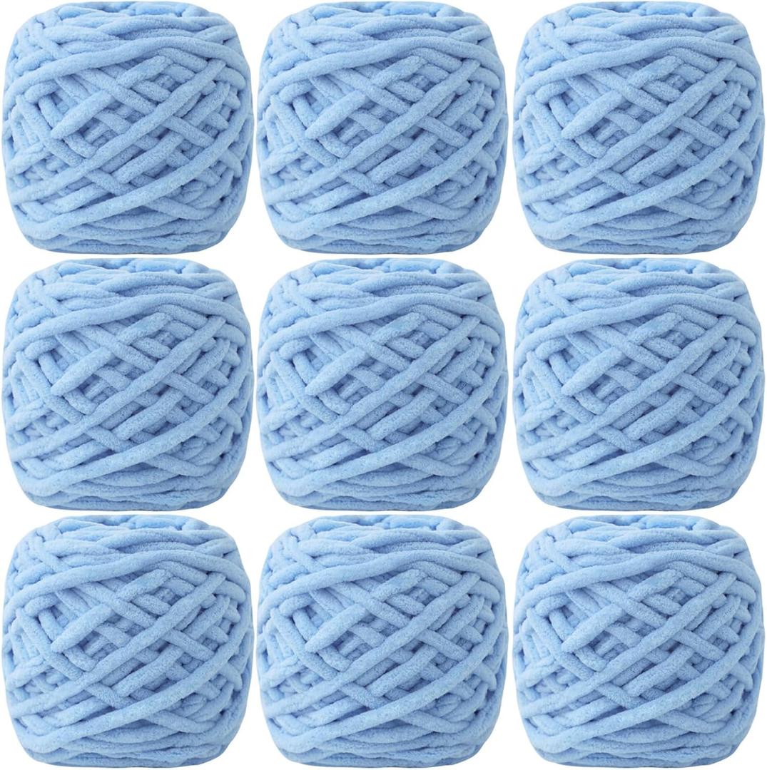 MESTOON 1/4/9 Pack Chunky Chenille Yarn 100g/3.05oz Thick Soft Velvet Baby Yarn for Crocheting Hand Knitting Sweater Scarf Blankets DIY Craft (Light Blue, 9 Pack)