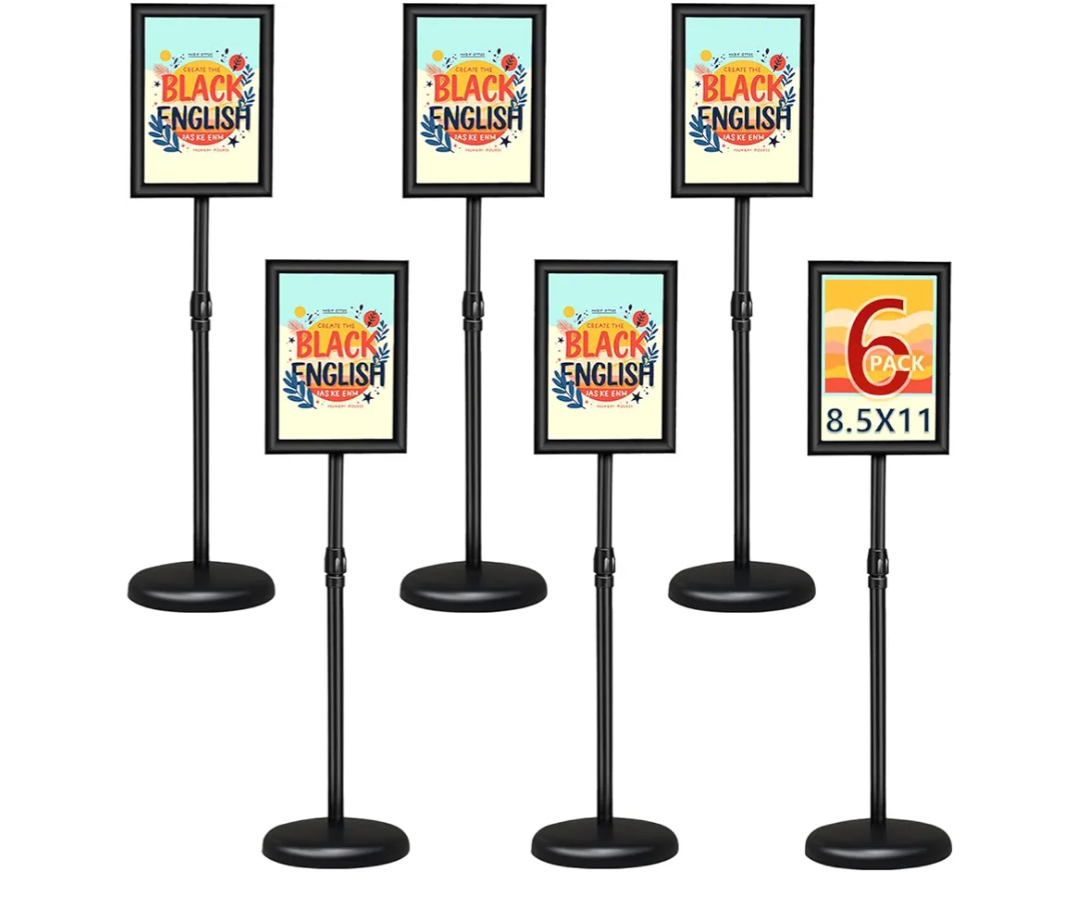 6Packs Adjustable floor standing poster stand, vertical and horizontal display sign stand, with heavy-duty base, aluminum alloy opening and closing frame (8.5 x 11 black)