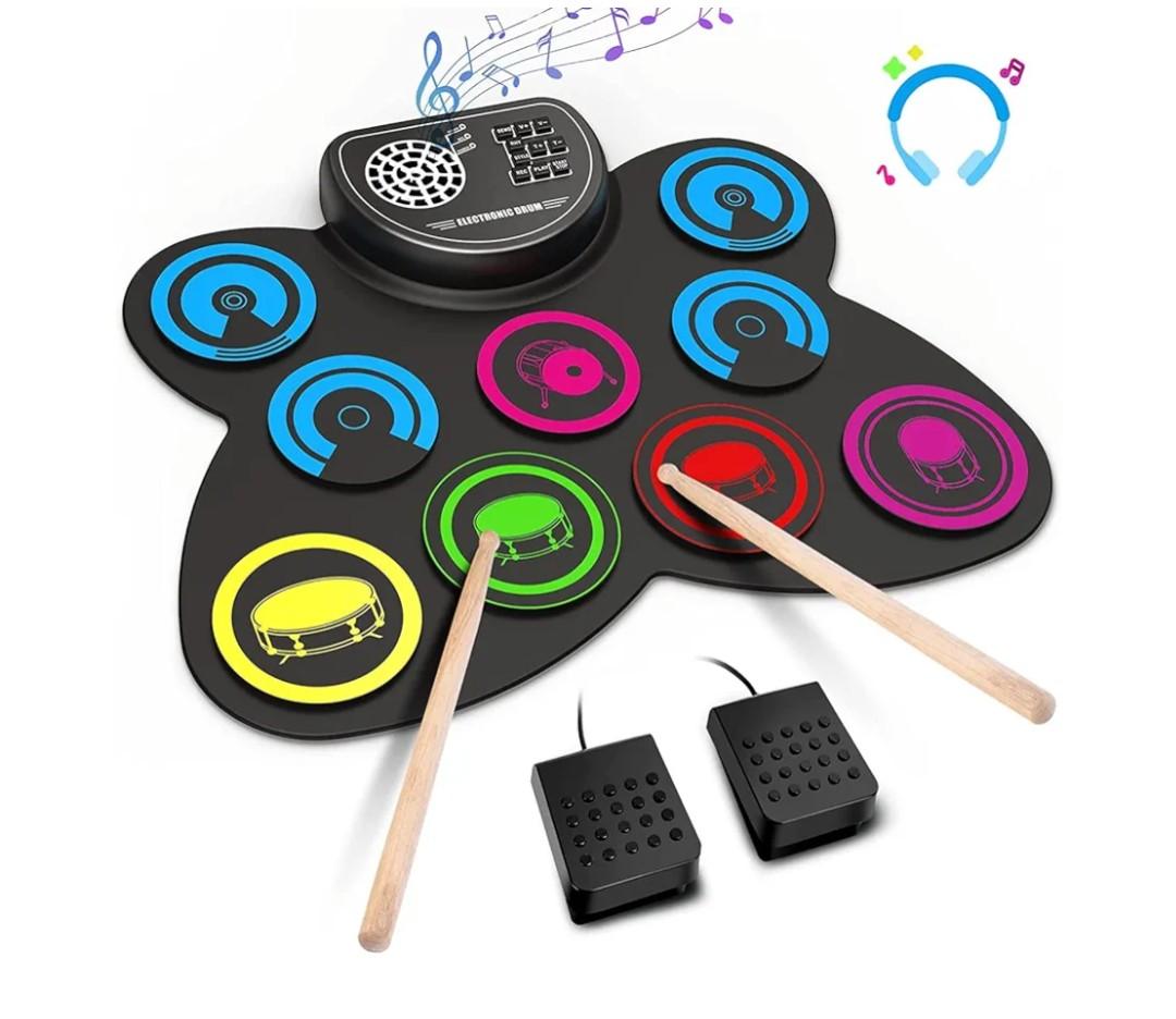 9-Pads Electronic Drum Set with Headphone Jack Speaker Drumsticks & Pedals, Holiday Gifts for Kids