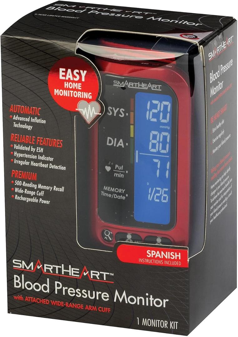 Smartheart Adult Cuff Arm Home Automatic Digital Blood Pressure Monitor 1-Tube Black 1 Each