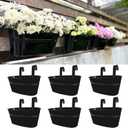 LaLaGreen Rail Planter Outdoor Plants (9.8 Inch, 6 Pack) Small and Cute Black Metal Iron Hanging Flower Pot Deck Railing Fence Buckets Countryside Style Window Box Plant Holder Hooks Porch Decor
