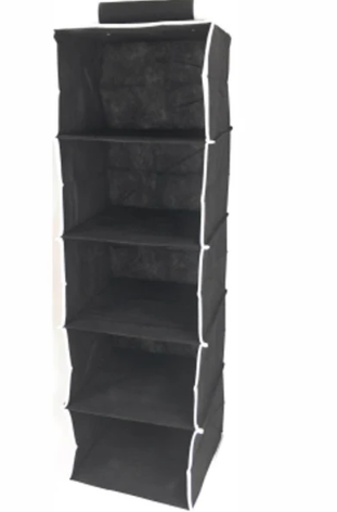 2pcs HANGING CLOTHES VERTICAL STORAGE BOX (5 SHELVING UNITS) DURABLE ACCESSORY SHELVES - EASY SET UP CLOSET CUBBY, SWEATER & HANDBAG ORGANIZER - CLEAN & TIDY WARDROBE, EASY MOUNT, BLACK 