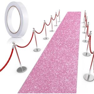 Tatuo Carpet Runner Runway Rug 55 GSM Thickness with Carpet Tape for Prom Wedding Halloween Christmas Outdoor Indoor Hallway Party Rug(2.46 x 30 Feet,Glitter Pink)
