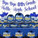 Jingmore 178 Pcs 8th Grade Graduation Party Decoration Supplies 2026 Graduation Party Disposable Dinnerware Serve 25 with Plastic Forks Knives Spoons Paper Plates Napkins Cups Tablecloth Banner(Blue)