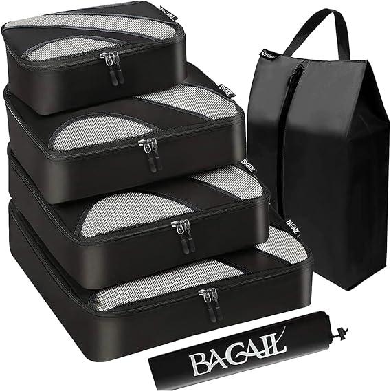 BAGAIL 6 Set Packing Cubes Luggage Packing Organizers for Travel Accessories (Jet Black)