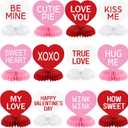 12 Pcs Valentine's Day Honeycomb Centerpieces Valentines Decorations 3D Paper Valentine Heart Honeycomb Valentine Conversation Hearts Decorations for Valentine's Day Party Table Decor