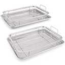 DONGULI 2 Set Air Fryer Basket for Oven, Upgrade Stainless Steel Crisper Basket Tray, Non-Stick Air Fryer Accessories Pan for Oven, Air Fryer Baking Tray and Pan