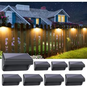 Aulanto Solar Fence Lights 8 Pack, Fence Solar Lights IP65 Waterproof, Warm White and 10 RGB Color Modes, Outdoor Decor for Backyard, Garden, Fence, Wall, Deck, Stairs