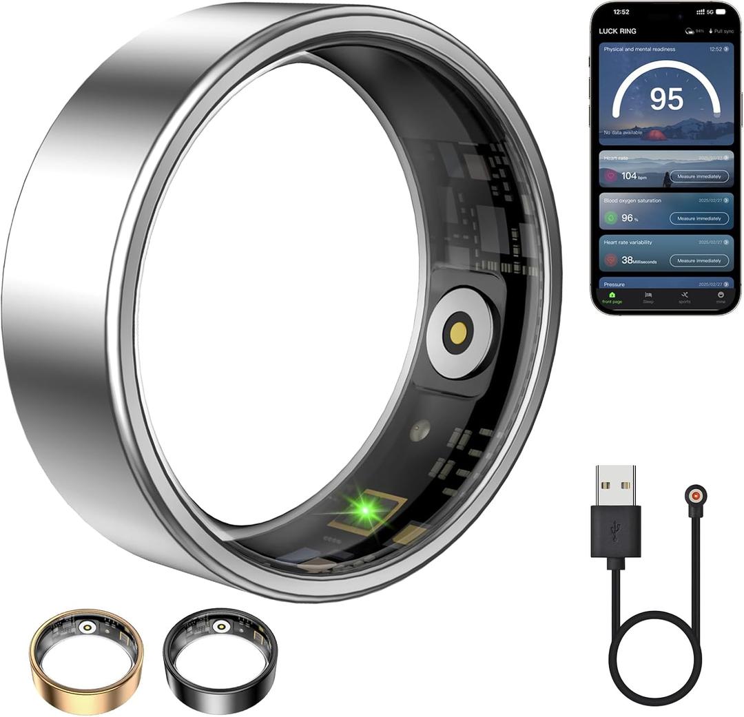 Smart Ring for Women & Men, Fitness Tracker with Heart Rate, Blood Oxygen, Sleep Monitoring, Long-Lasting Battery, No Subscription, IP68 Waterproof (Silver, 6#)