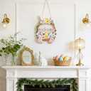 ONEHAUS Easter Decorations Wooden Wreath for Front Door Sign, Happy Easter Cute Bunny Porch Decor Welcome Hanging Sign for Outdoor, Wall Hanging Rabbit Wreath for Party Home Indoor