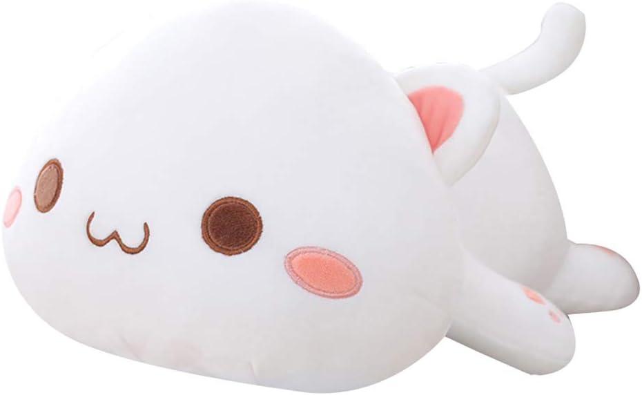 Cat Stuffed Animals, Soft Cat Plush Pillow Kawaii Kitten Stuffed Animal Toy Gifts for Kids (White Round Eyes, 13.7")