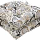 Pillow Perfect Floral Indoor/Outdoor Chair Seat Cushion, Tufted, Weather, and Fade Resistant, 19" x 19", Black/Tan Dailey, 2 Count (19" x 19", Black/Tan Dailey)