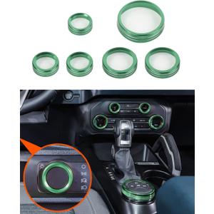 Savadicar CKT01 Billet Aluminum Control Knob Trim Sets, Headlight/4WD/HVAC Climate Control Knob Ring Bezels, Air Conditioner/Radio Switch Cover for 2021-2025 Ford Bronco, Interior Accessories, Green