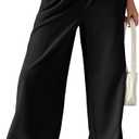 SOLY HUX Women's Drawstring Elastic Waist Wide Leg Pants Color Block Long Pants with Pockets (Black, M)