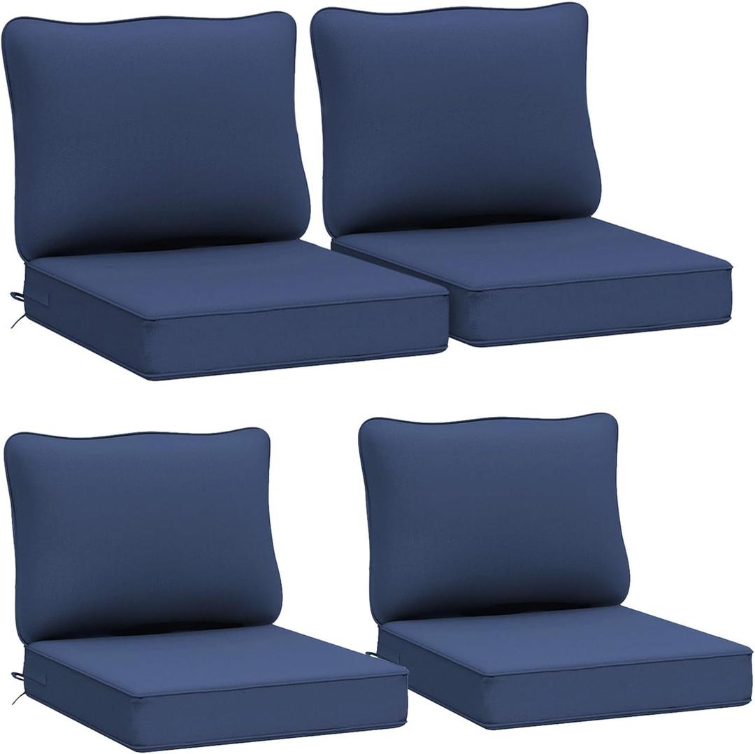 AAAAAcessories Outdoor Deep Seat Cushions, Waterproof, Fade-Resistant Patio Furniture Replacement Cushions, 24" x 24" x 5", Set of 4, Navy Blue (24x24-19'' Mid Back-4 Count)