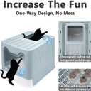 Foldable Cat Litter Box with Lid, Enclosed Potty, Large Top Entry Anti-Splashing Toilet, Easy to Clean Including Litter Scoop and 2-in-1 Cleaning Brush (Blue)
