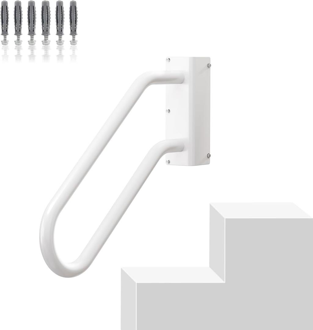 Hand Rails for Outdoor 1-2 Steps, Indoor Stairs, Bathroom, Wall Mount Non-Slip U-Shape Stair Hand Railing White Left 1 Pack