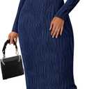 PRETTYGARDEN Womens Spring Dresses 2026 Long Sleeve Square Neck Knit Midi Beach Vacation Clothes Slit Bodycon Long Dress L