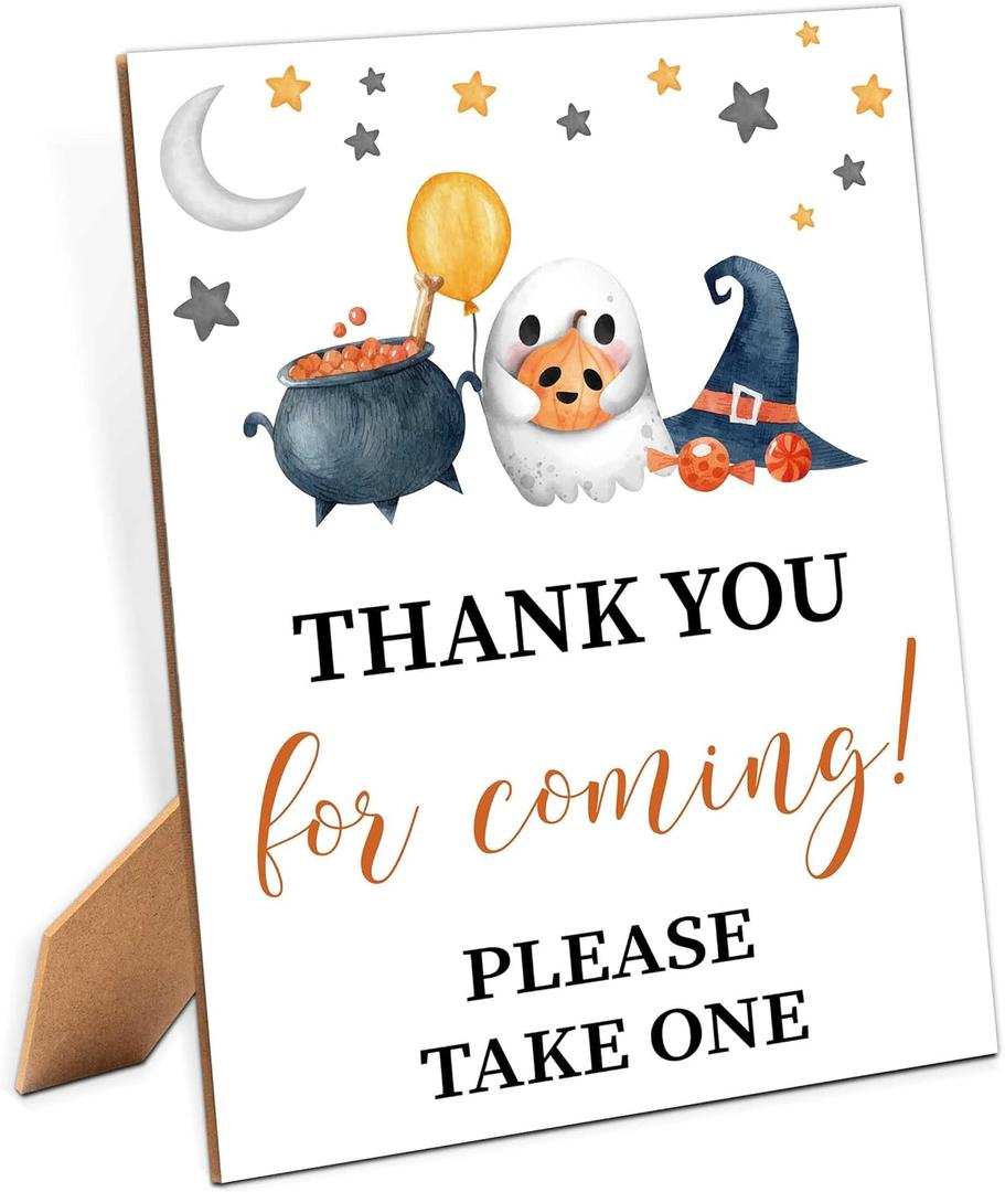 Thank You For Coming Sign - Halloween Baby Shower Sign, 1 Pack Wooden Sign with Stand, Gender Neutral Party Table Decor, Ghost Baby Shower Supplies (ZD03)