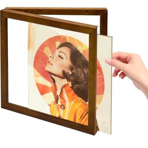 Vinyl Record Frame  Solid Black Wood Album Frame for Vinyl Records, 12.6 x 12.6 x 1.6 Inch Wall Mount Display with Clear Acrylic Cover  Perfect for LP Covers and Music Lovers (Walnut)