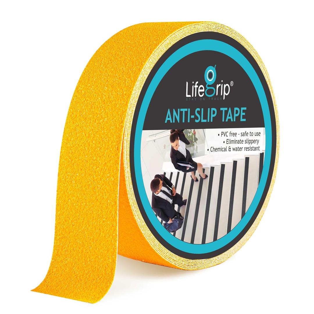 LifeGrip Anti Slip Traction Tape, 2 Inch x 60 Foot - Best Grip, Friction, Abrasive Adhesive for Stairs, Tread Step, Indoor, Outdoor, Yellow (2" X 60')