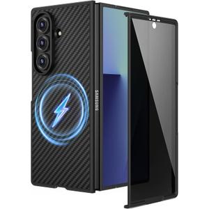 Ruky Magnetic Case for Z Fold 7, with Privacy Screen Protector, Z Fold 7 Slim Case [Compatible with MagSafe], Ultra-Thin Protective Full Body Phone Cover for Samsung Galaxy Z Fold 7 5G, Carbon Fiber