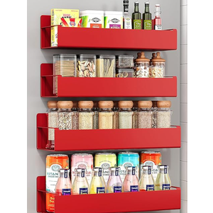 4 Pack Moveable Fridge Magnetic Spice Racks,Metal Red
