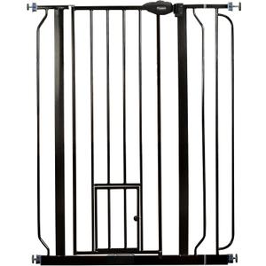 Carlson 36" Extra Tall Walk Through Dog Gate for Doorways & Bottom of Stairs, Metal Pet Gate with Small Pet Door, Expands 29”–36.5”, Black