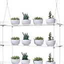 3-Tier Hanging Acrylic Plant Shelves for Windows, Each Tier 16 Inch Long, Height Adjustable Plant Stand, Clear Hanging Plant Stand for Indoor Windows, Grow Herbs,Flower