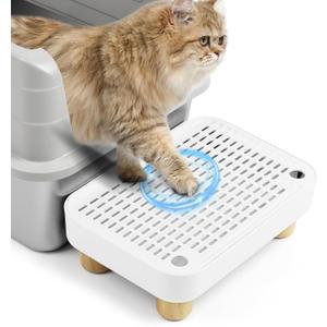 Cat Litter Box Step Ramp, Cat Litter Catcher Mat with Wooden Feet, Filter Function, Pedal Stool for Self-Cleaning Litter Box, Ideal for Kitten & Elderly Cats (White)