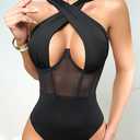CRIPOM Criss Cross Halter Top Body Suits for Womens Thong Bodysuits Leotards Corset Bodysuit for Women Black Halter Going out Tops for Women Black XL