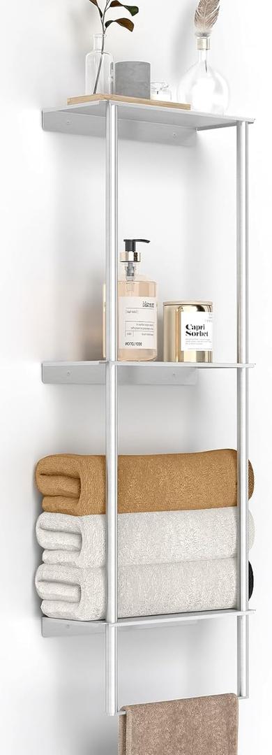 Towel Racks for Bathroom, 3 Tier Towel Rack with Shelf and Towel Bar, Wall Mounted Towel Rack, Towel Storage and Organizer - Brushed Nickel