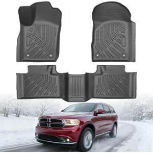 Floor Mats for Dodge Durango 2011-2015, 3 PCS All Weather TPE Floor Liners Waterproof Anti-Slip for Durango with 2nd Row Bench Seat