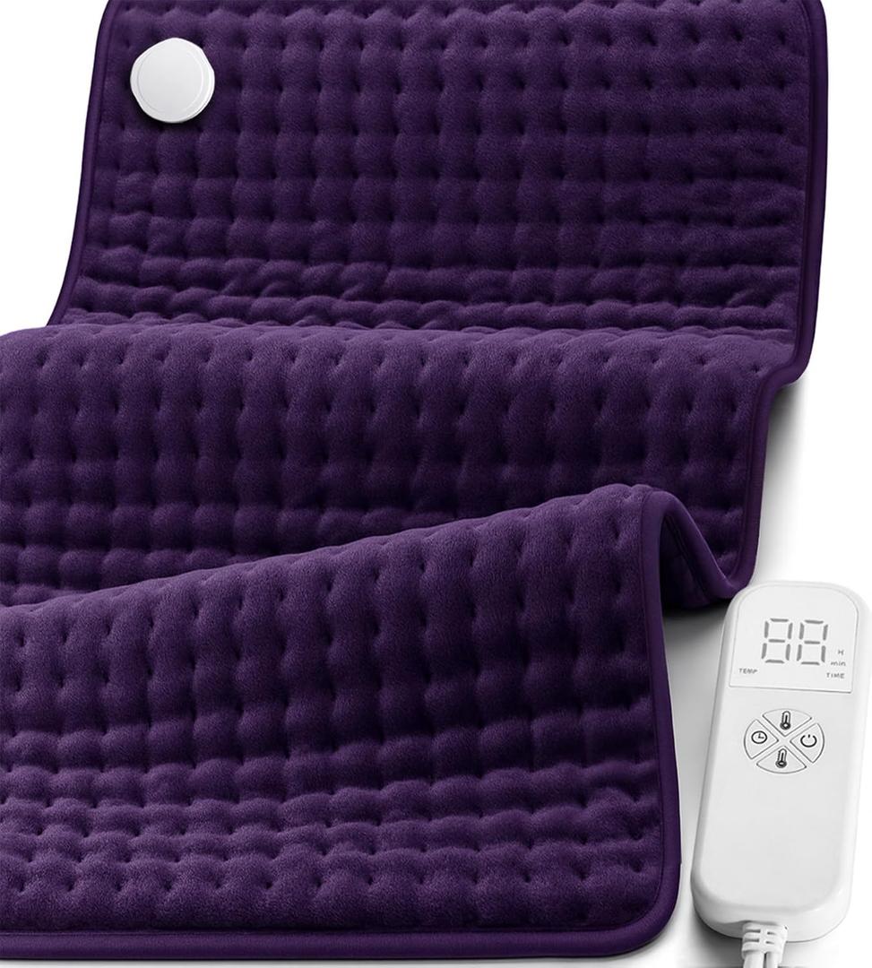 Heating Pad for Back, Neck & Shoulder Pain Relief, 17"x33" Electric Moist/Dry Heat Pad, 6 Heat & 4 Timer Settings, Auto Shut-Off, Machine Washable, Gifts for Valentine's Day, Women, Mom, Wife (Purple)