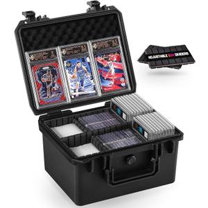 Card Case Sports Graded Trading Card Storage Box for PSA BCW MTG Tmnt TCG Zion Magnetic Card, Waterproof Hard Carrying Case Card Protective Organizer for Rigid Card Sleeve Collector (6 Adj-Zones/ Fits H5.6" Card&Sleeve)