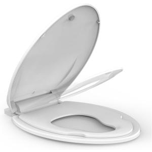 Built-In Toddler Toilet Seat, 19" Elongated White Potty Training Seat with No-Wiggle Design, Easy Install and Detachable for Both Child and Adult Use